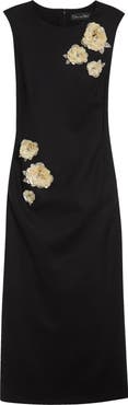Oscar de la Renta Brooch Embroidered Sleeveless Cocktail Dress