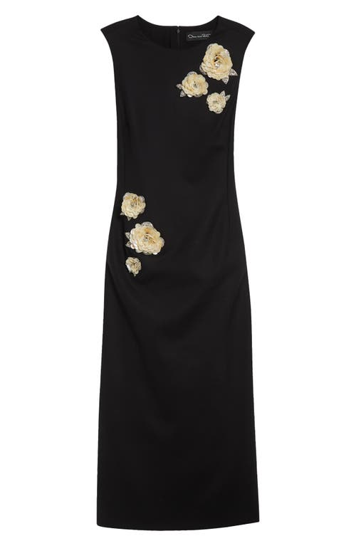Oscar De La Renta Brooch Embroidered Sleeveless Cocktail Dress In Black