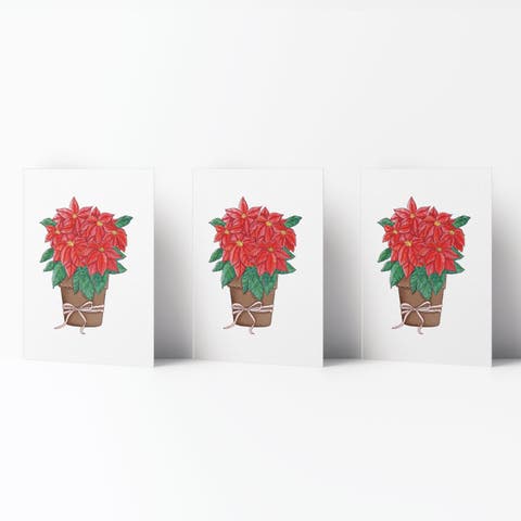 Poinsettia Winter/Holiday/Christmas Greeting Card Pack Sets (3 ct)