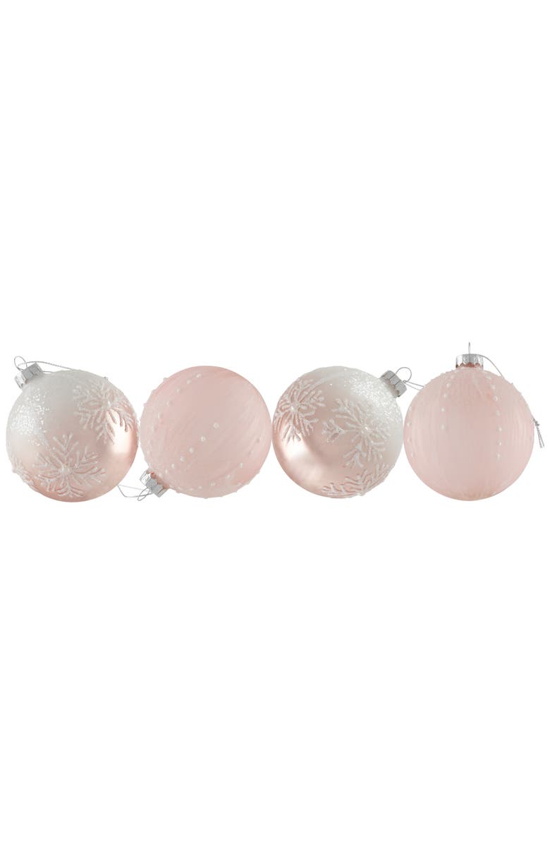 Northlight Snowflakes Glass Ball Christmas Ornaments - 3" (80mm) - Pink and White  - 4ct, Alternate, color, Pink