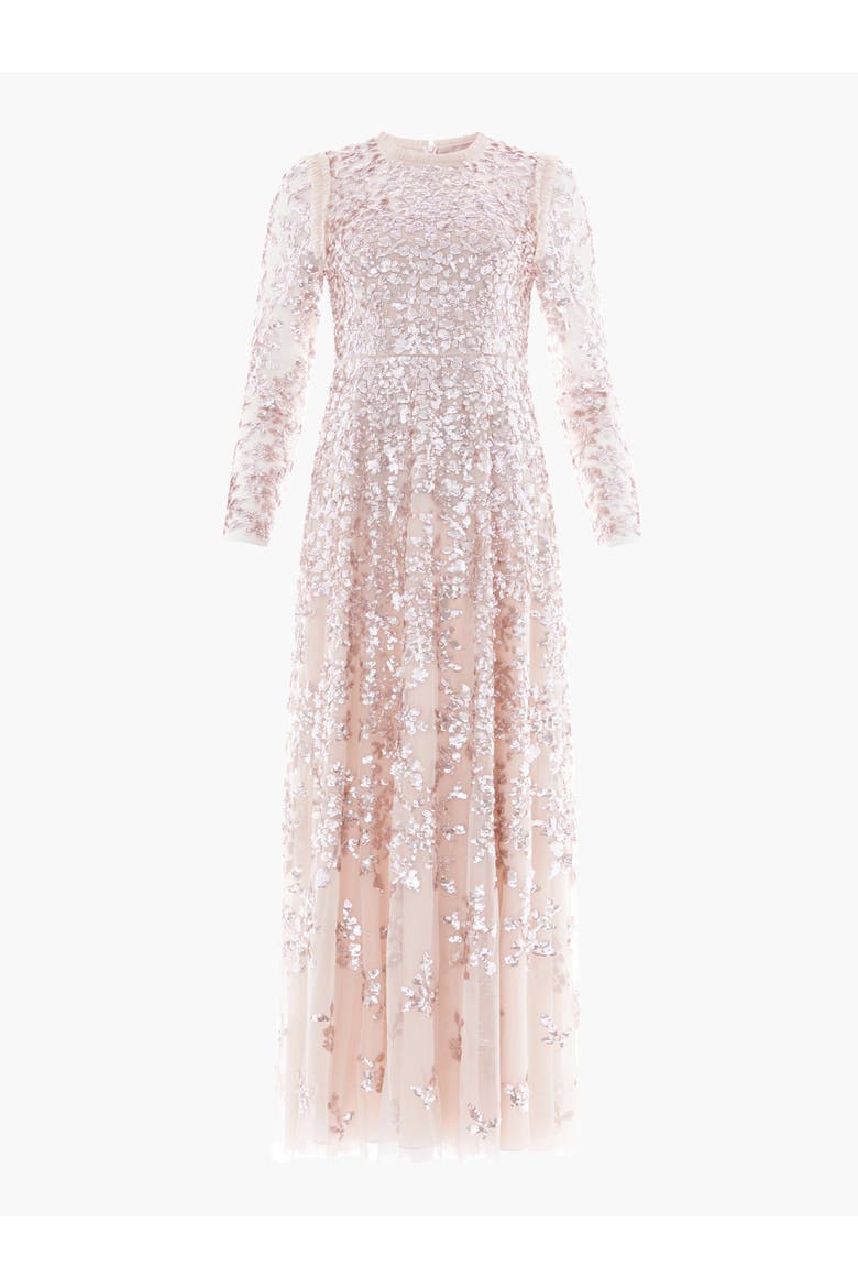 Rosanna Lattice Round Neck Gown, Alternate, color, Oyster/Metallic