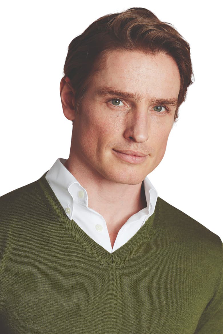Pure Merino V Neck Sweater, Alternate, color, Moss Green