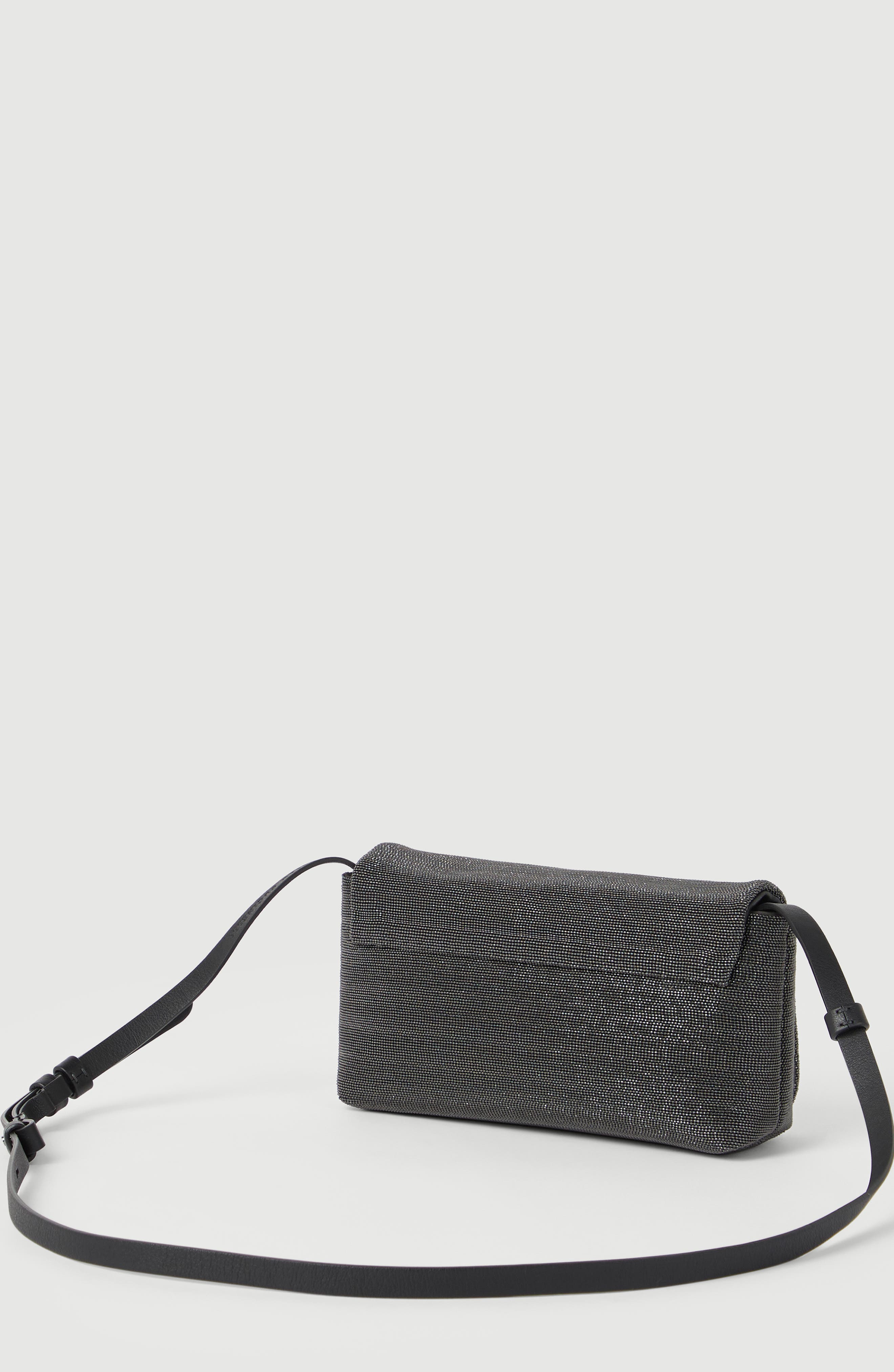 Brunello Cucinelli Precious flap bag in grained leather, Alternate, color, Black