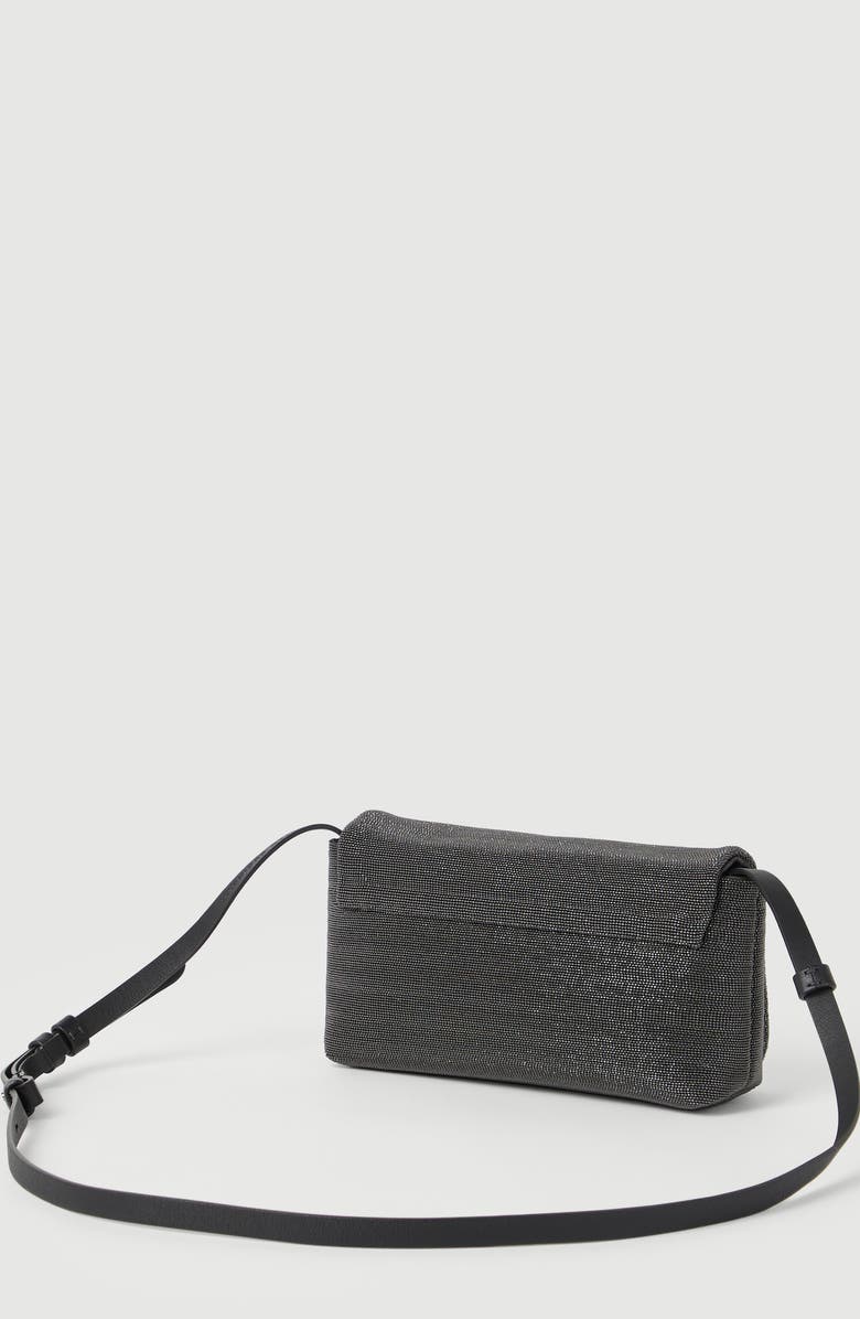 Brunello Cucinelli Precious flap bag in grained leather, Alternate, color, Black