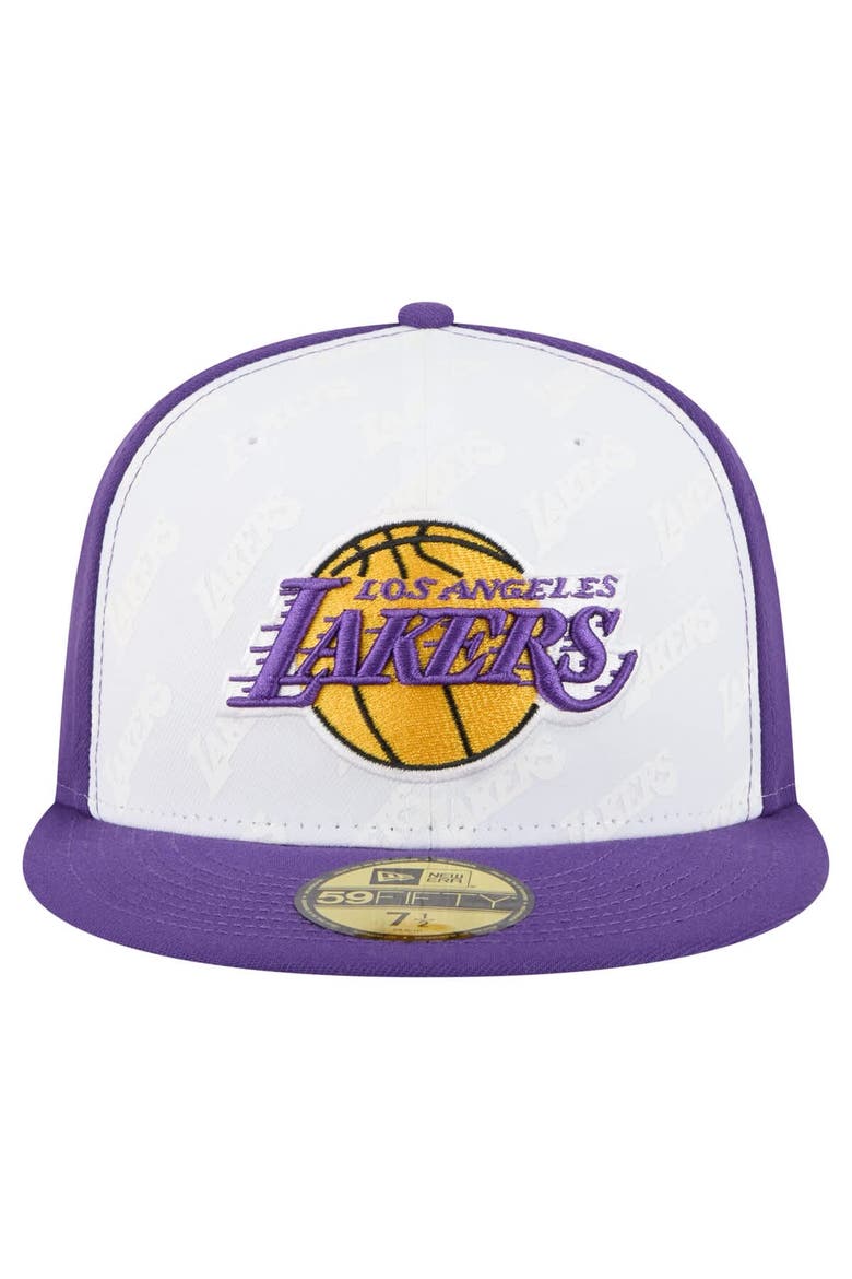 Men's New Era  White/Purple Los Angeles Lakers Repeat 59Fifty Fitted Hat, Alternate, color, White
