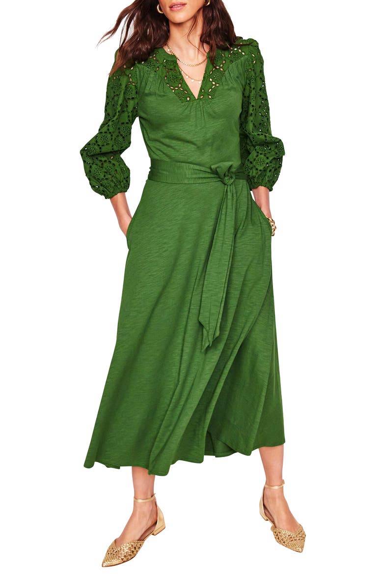 Eyelet Embroidery Long Sleeve Dress, Main, color, GREEN