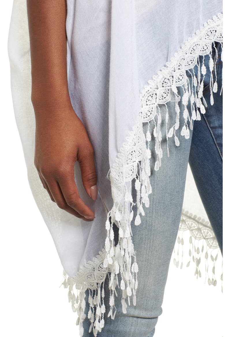 Lace Trim Ruana, Alternate, color, IVORY