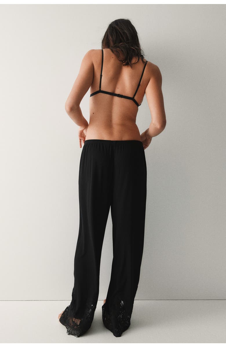 H&M Lace-trimmed Pyjama Bottoms, Alternate, color, Black