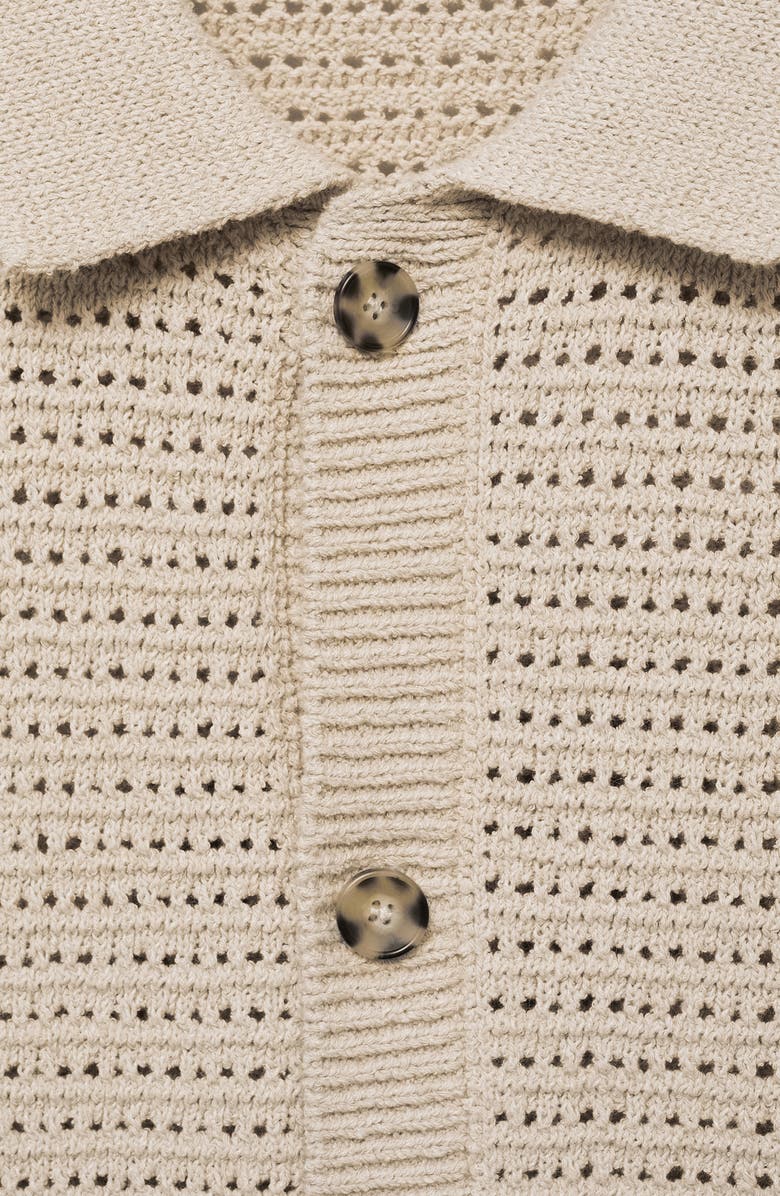 MANGO Short Sleeve Openwork Cotton Blend Cardigan, Alternate, color, Beige