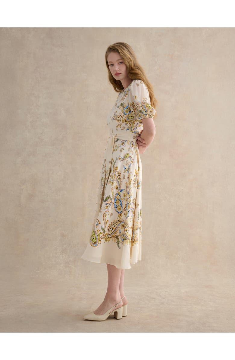 HOBBS LONDON Alma Silk Printed Midi Dress, Alternate, color, Cream Multi