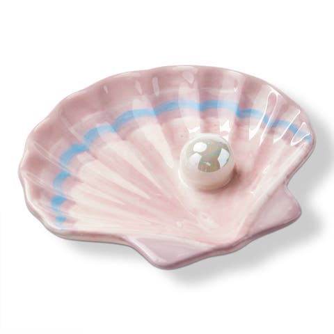 Pearl Shell Trinket Dish Decorative Box Multi Earthenware 5.38 x 4.5 x 0.75 in