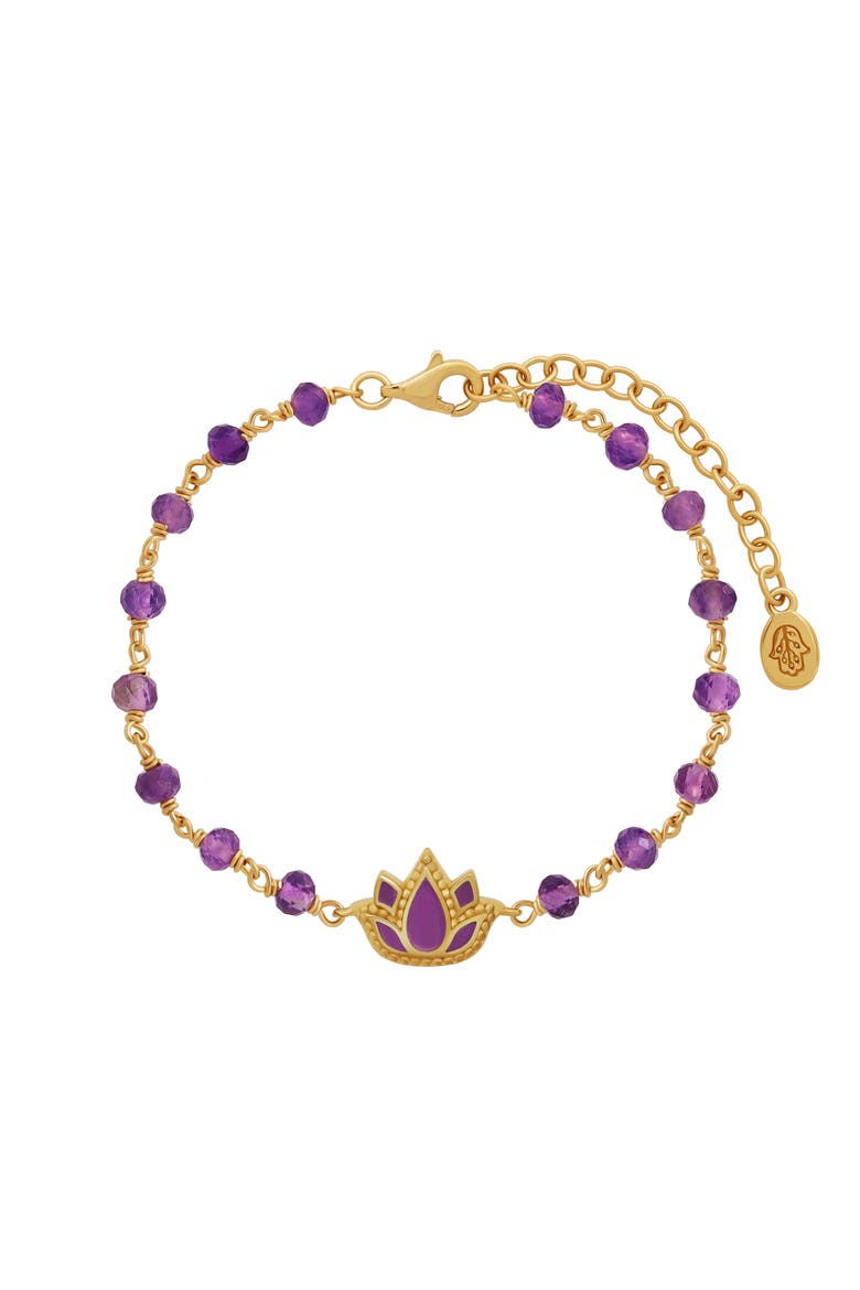 Radiant Calm Amethyst Lotus Gold Bracelet, Main, color, Purple/Gold