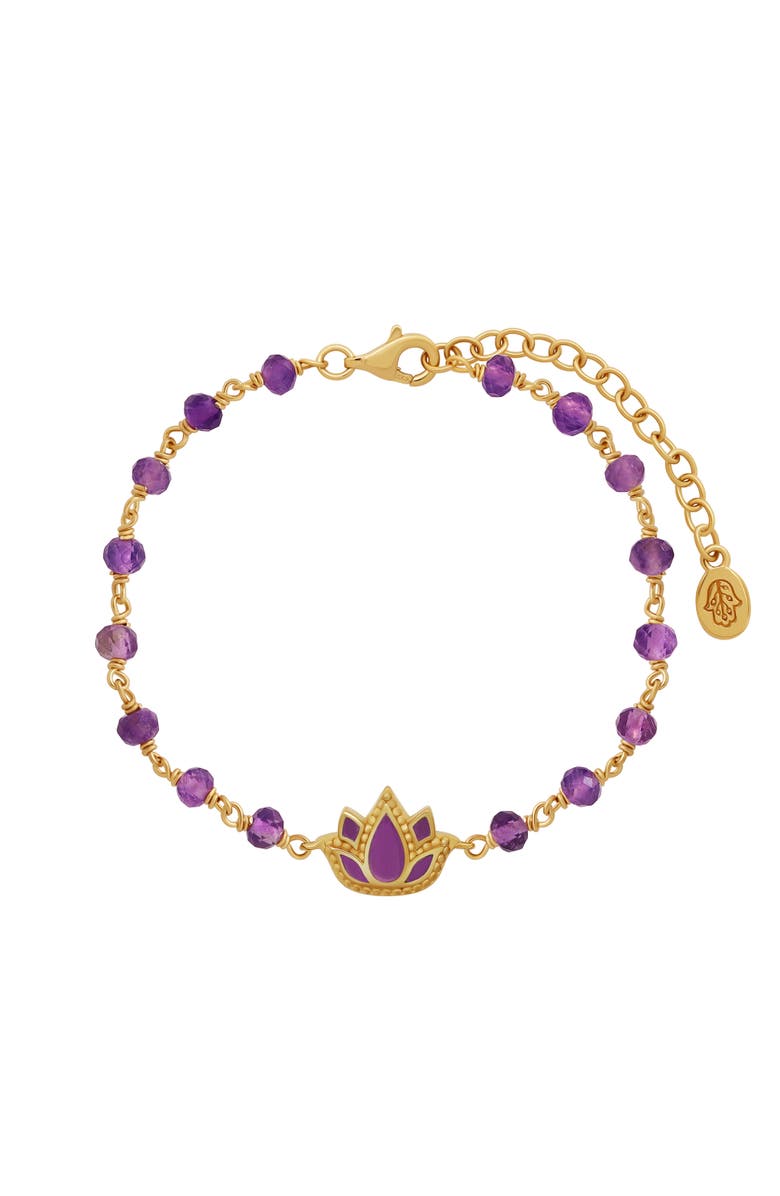 Karma and Luck Radiant Calm Amethyst Lotus Gold Bracelet, Main, color, Purple/Gold