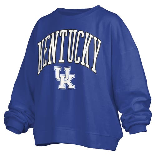 Pressbox Royal Kentucky Wildcats Janise Arch Over Logo Waist Length Oversized Pullover Sweatshirt In Blue