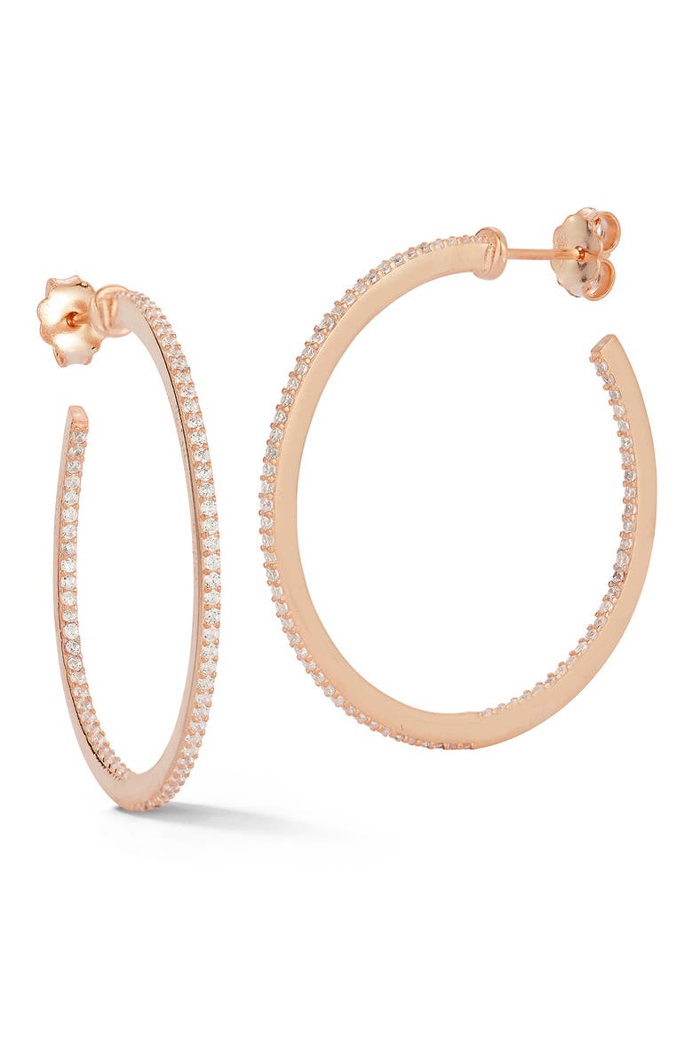1.4-Inch Cubic Zirconia Hoop Earrings, Main, color, ROSE GOLD
