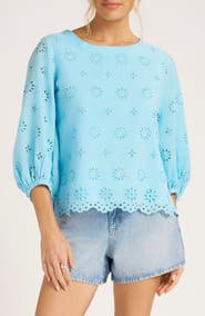 matty m. Kashira Eyelet Puff Sleeve Top