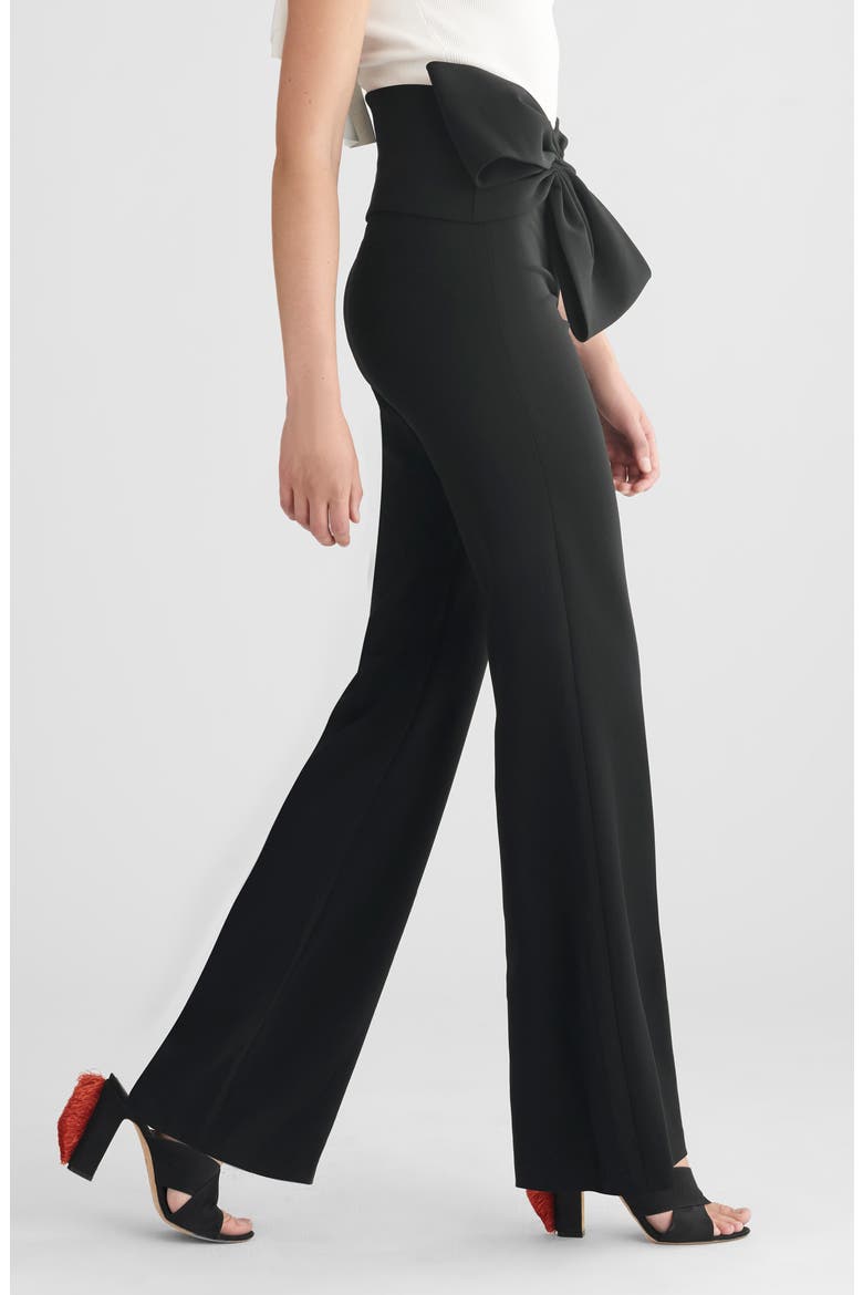 Whitley Bow Waist Stretch Crepe Trousers, Alternate, color, BLACK