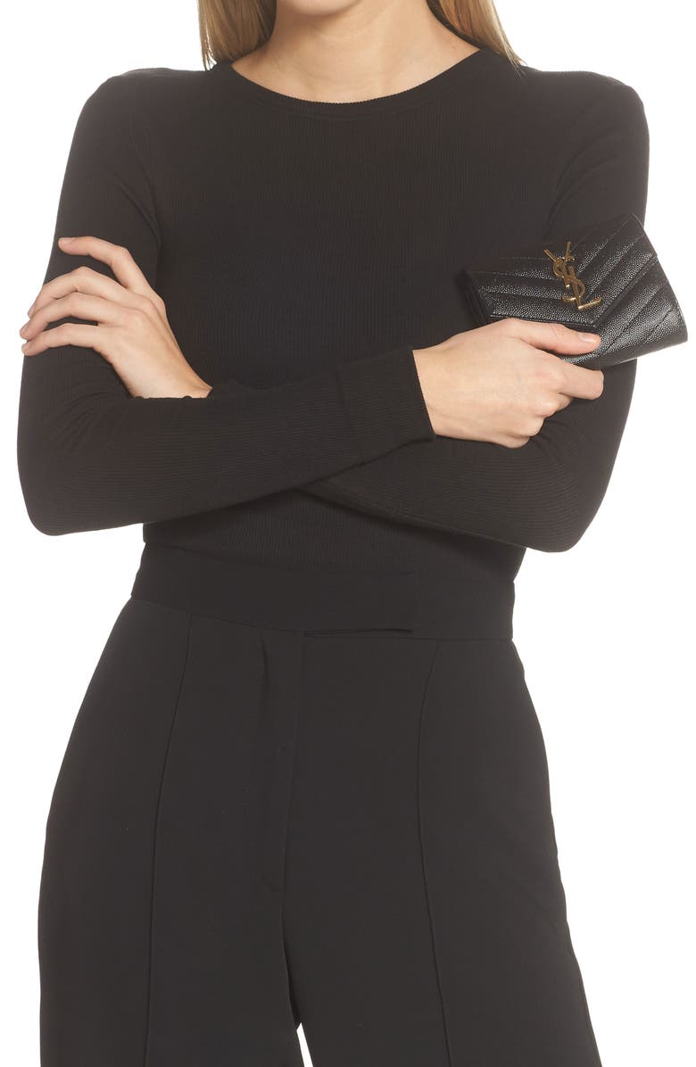 Saint Laurent Monogram Matelassé Leather Trifold Wallet, Alternate, color, 