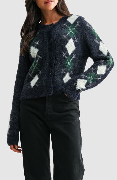 Argyle Fuzzy Cardigan