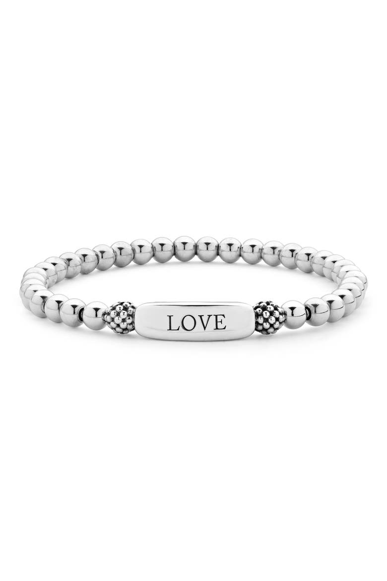 Signature Caviar Love Stretch Bracelet, Main, color, SILVER