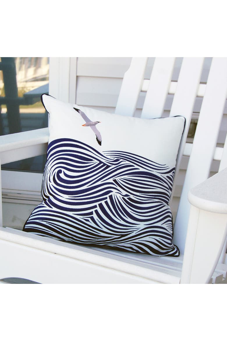 Albatross and Waves Indoor/Outdoor Accent Throw Pillow Decor, Alternate, color, Blue