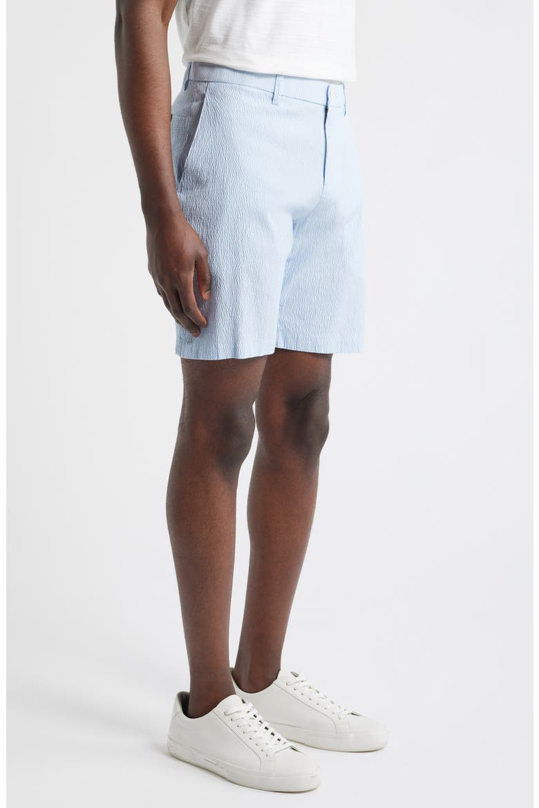 Galaxy Bermuda Flat Front Stretch Cotton Seersucker Shorts, Alternate, color, ICE WATER