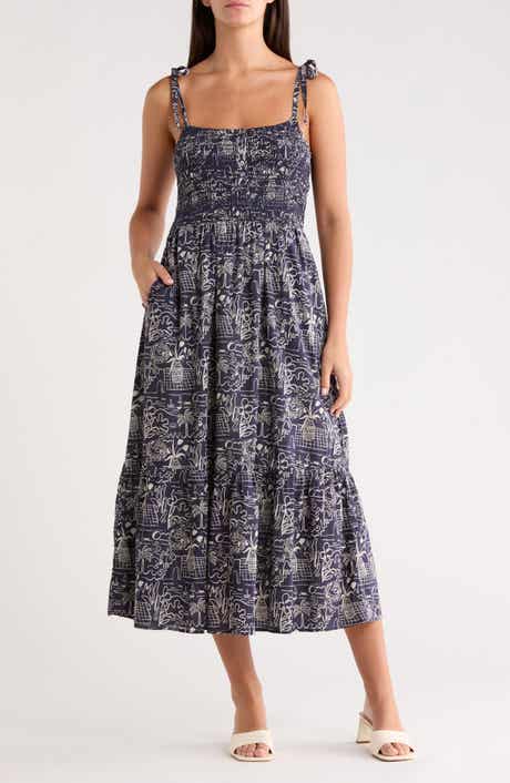 Carmen Tie Strap Smocked Cotton Blend Sundress