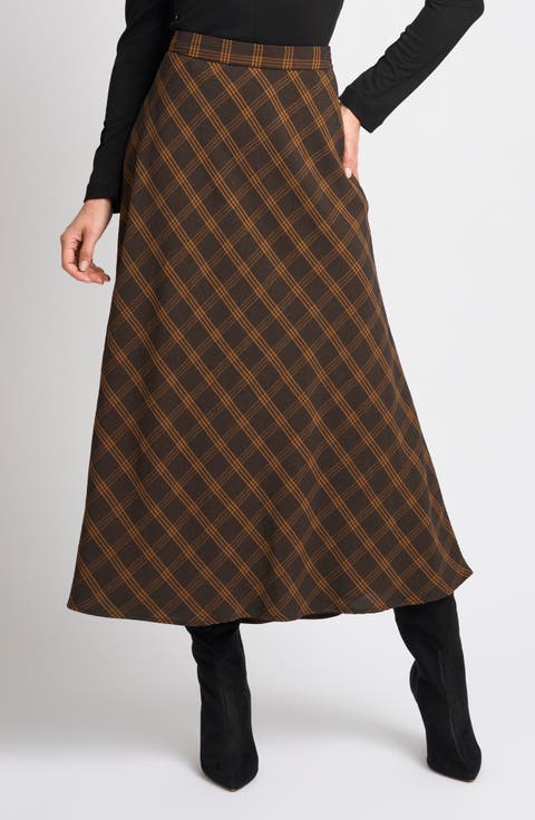 Plaid A-Line Midi Skirt