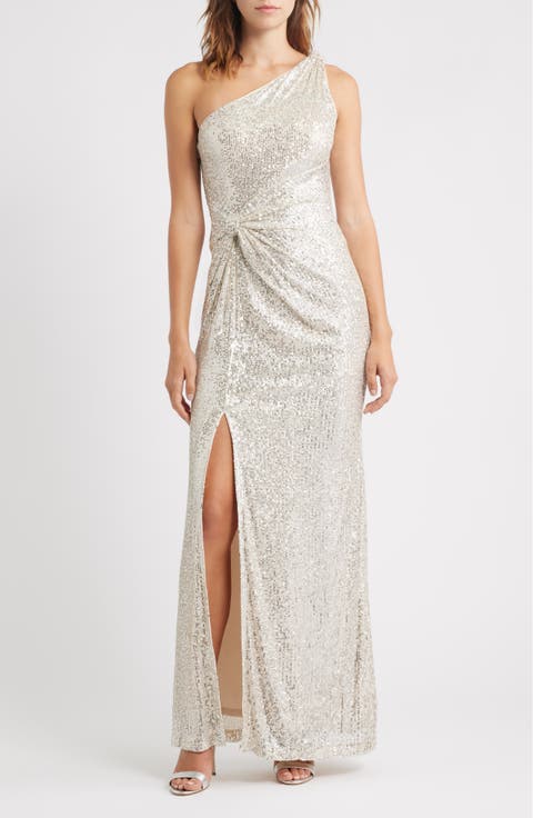 Sequin One-Shoulder Sheath Gown