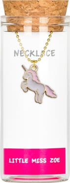 Little Miss Zoe Pink Unicorn Charm Necklace in Gift Bottle