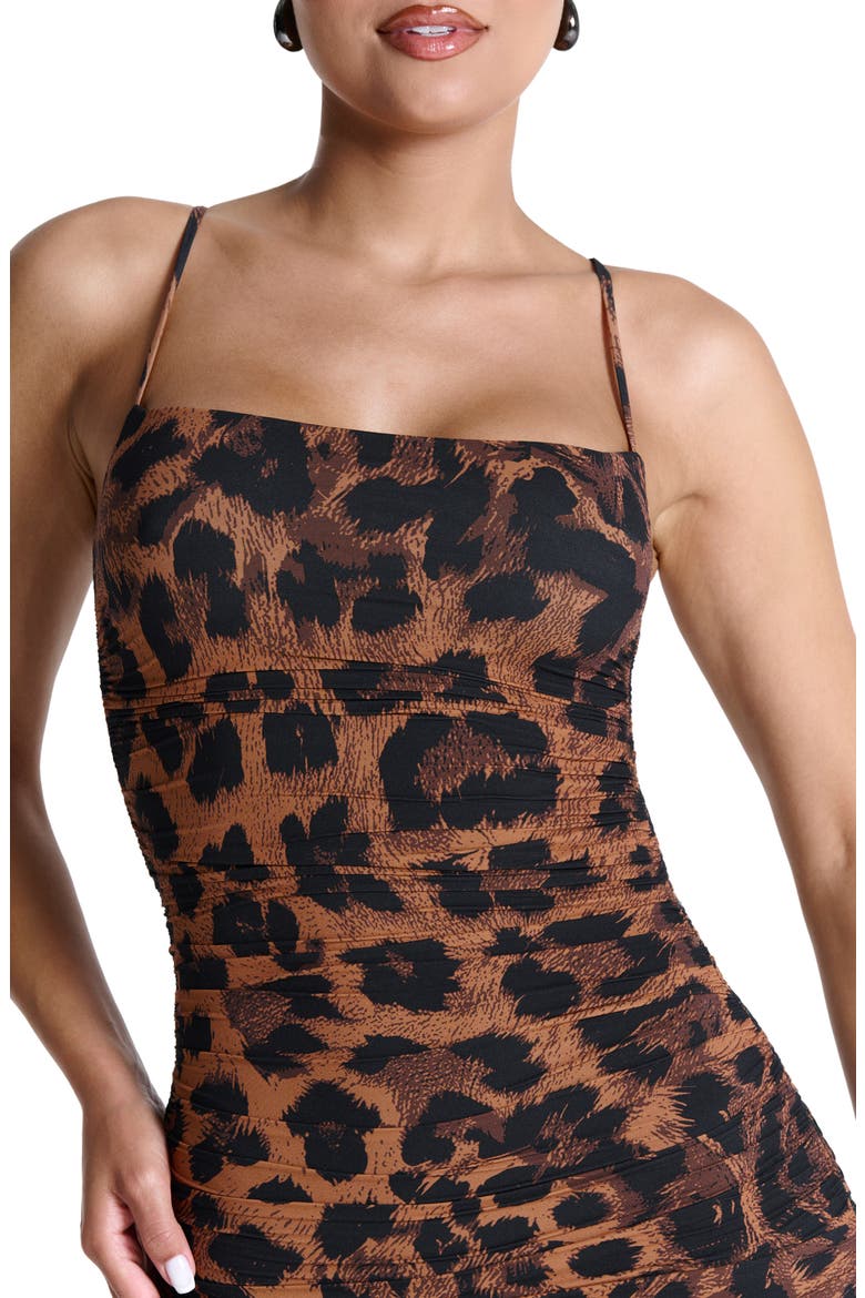 Printed Ruched Body-Con Dress, Alternate, color, LEOPARD