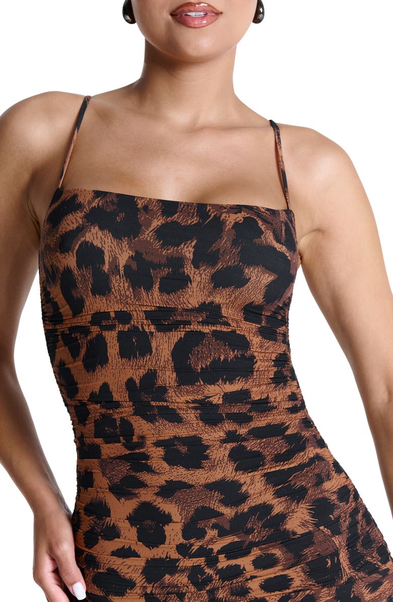 Naked Wardrobe Printed Ruched Body-Con Dress, Alternate, color,