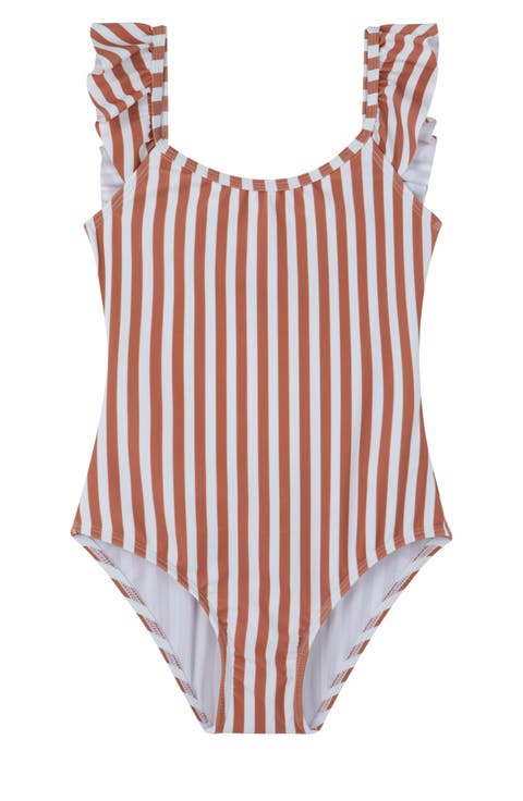 Sweet Stripe Square Neck Ruffle One Piece
