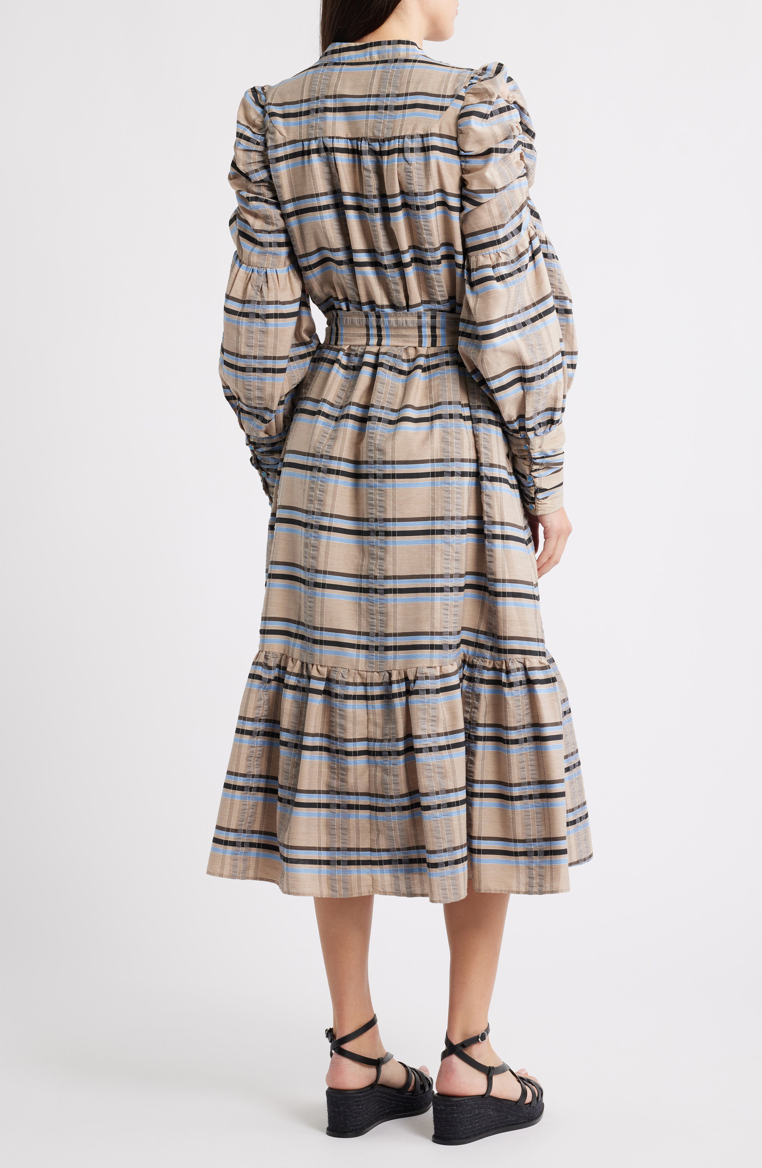 CIEBON Mariyah Long Sleeve Seersucker Midi Dress (Women) | Nordstrom