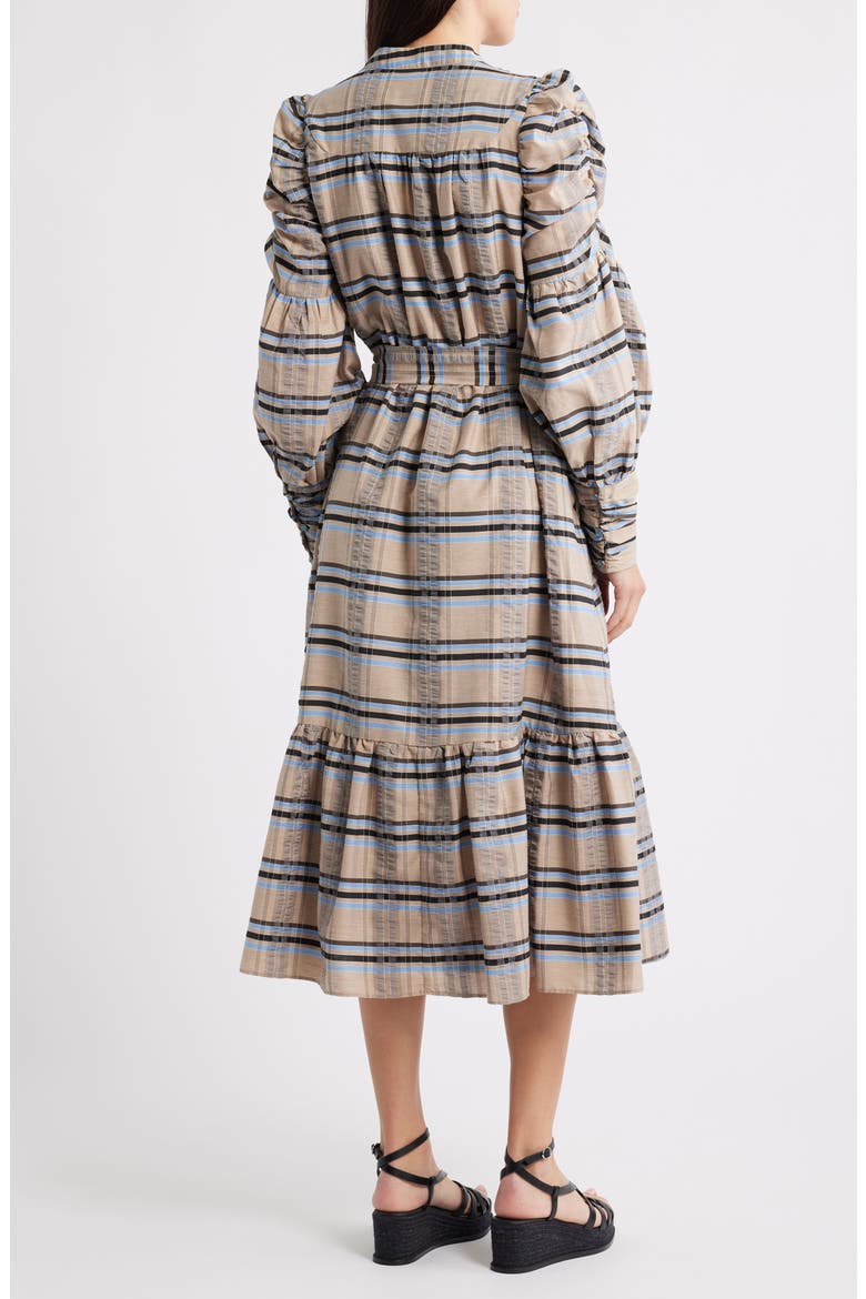 Mariyah Long Sleeve Seersucker Midi Dress, Alternate, color, KHAKI