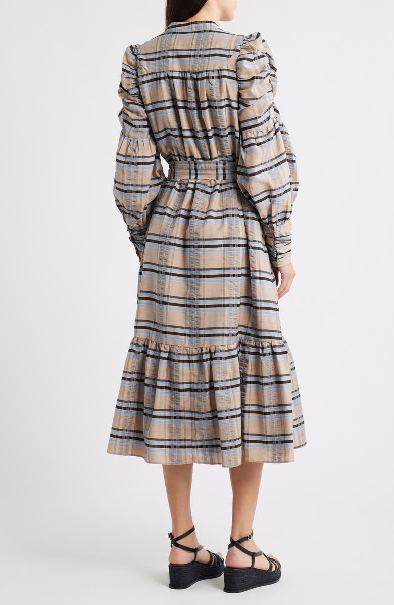 CIEBON Mariyah Long Sleeve Seersucker Midi Dress, Alternate, color, Khaki