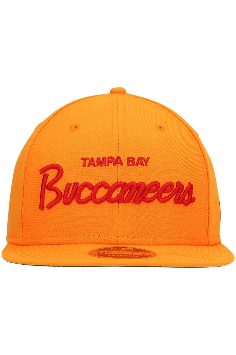 Men's New Era Orange Tampa Bay Buccaneers Script Original Fit 9FIFTY Snapback Hat, Alternate, color, Orange