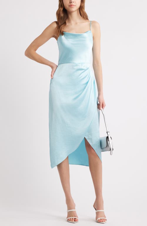 Open Edit Cowl Neck Satin Midi Dress In Blue Aqua