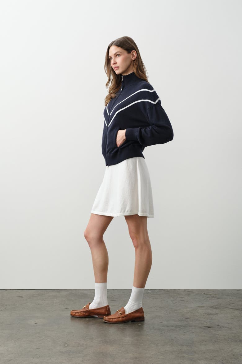 Magda Cotton Cashmere Track Jacket, Alternate, color, NAVY/ECRU