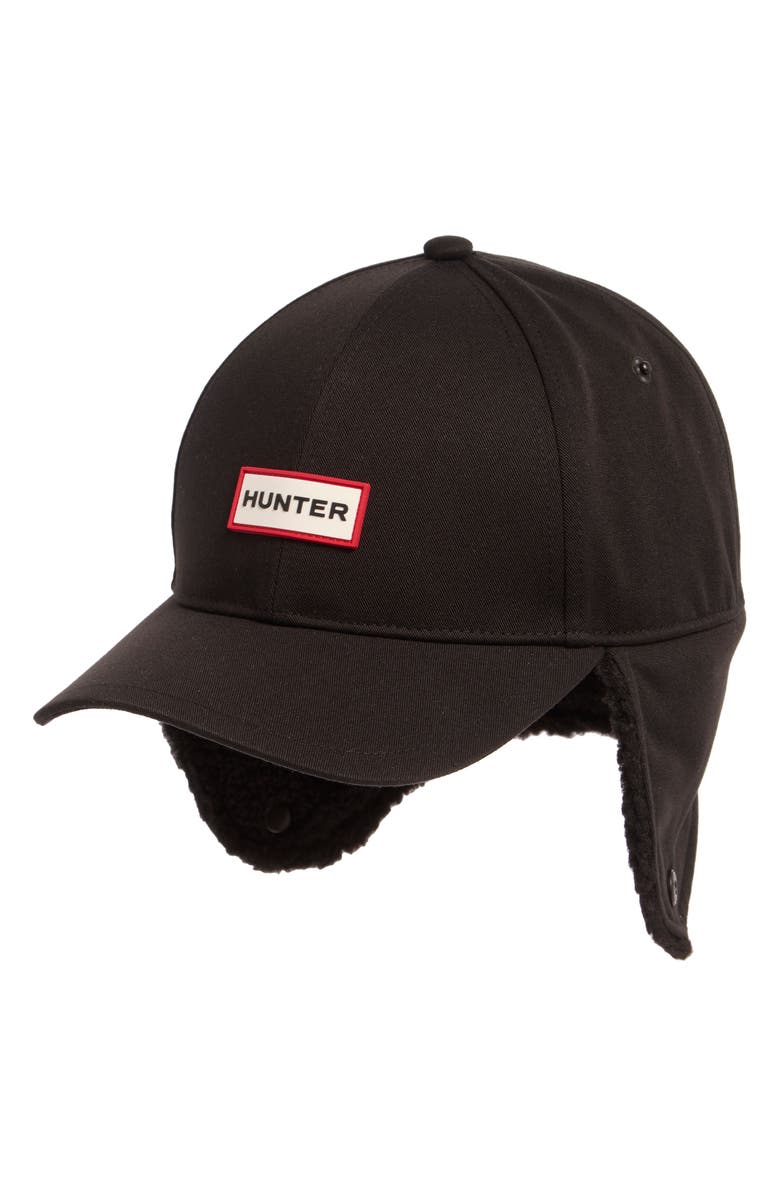 Hunter Faux Shearling Lined Flap Trapper Cap, Alternate, color, Black