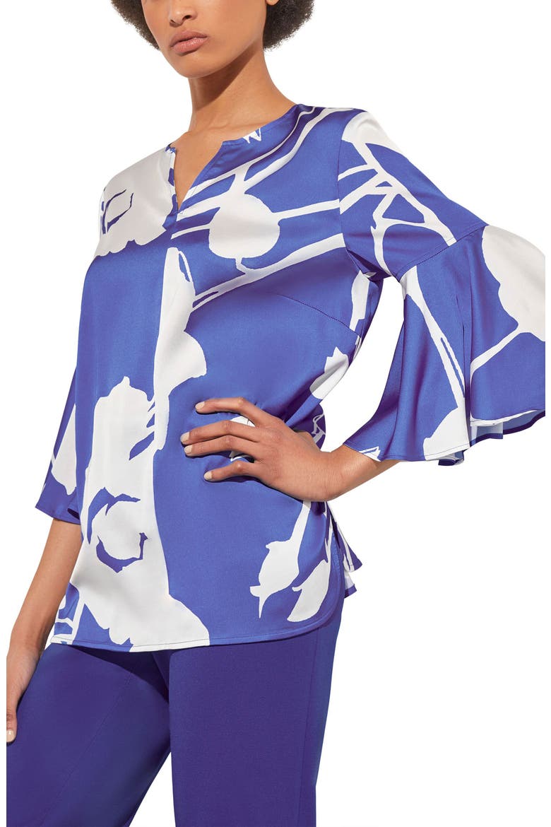Floral Print Bell Sleeve Top, Alternate, color, SAPPHIRE SEA/WHITE