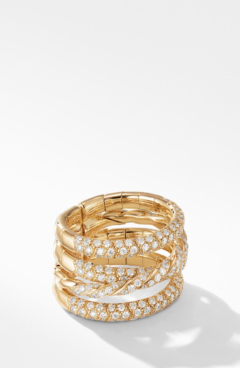 David Yurman Paveflex 4-Row 18K Yellow Gold Ring with Diamonds, Main, color, Yellow Gold/ Diamond