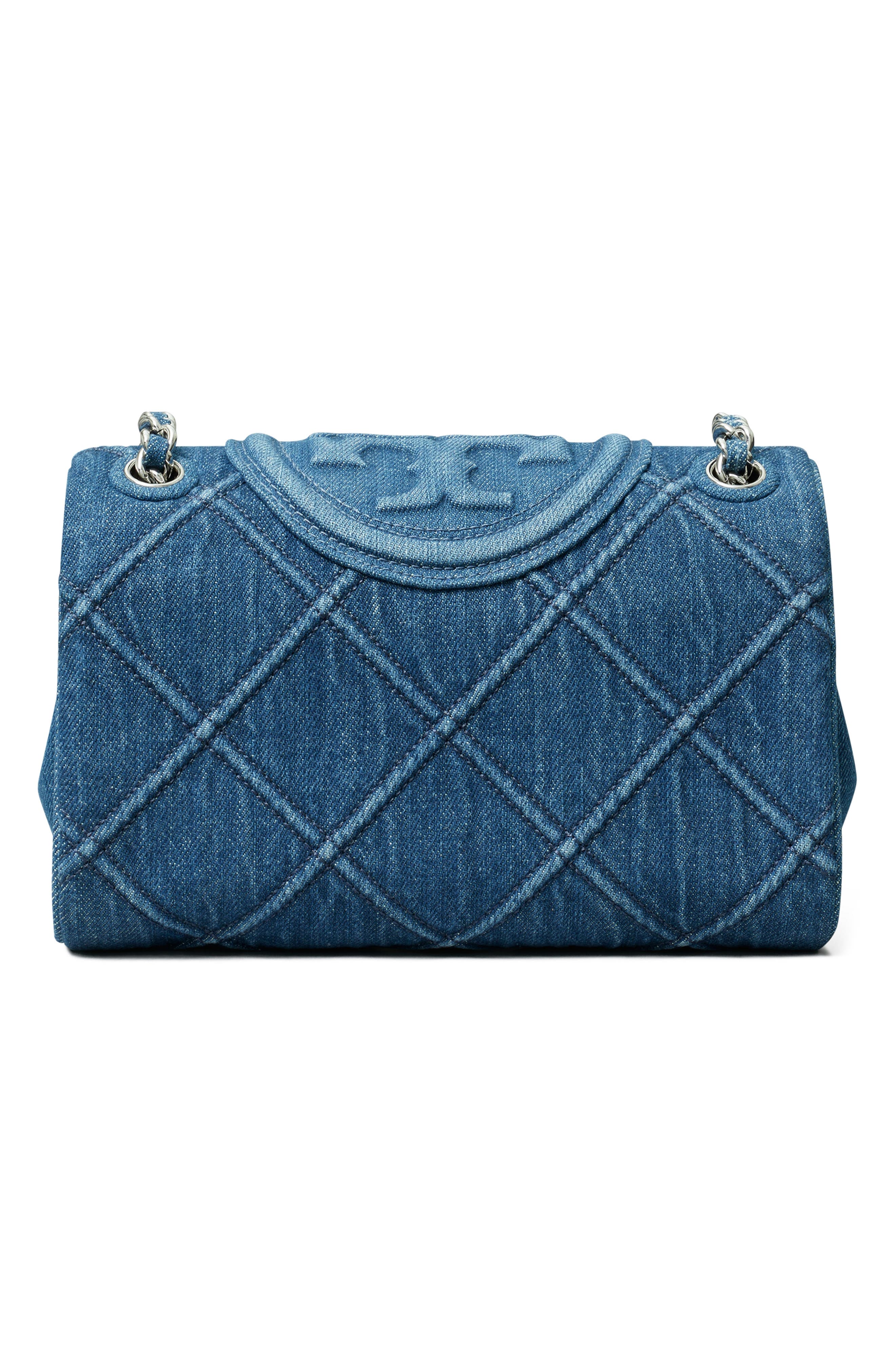 Tory Burch Small Fleming Soft Denim Convertible Shoulder Bag, Alternate, color, 