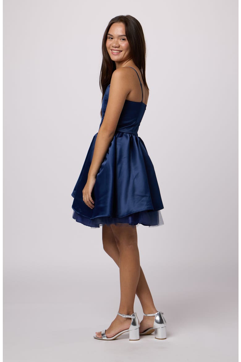 Satin Peek-a-boo Party Dress, Alternate, color, NAVY