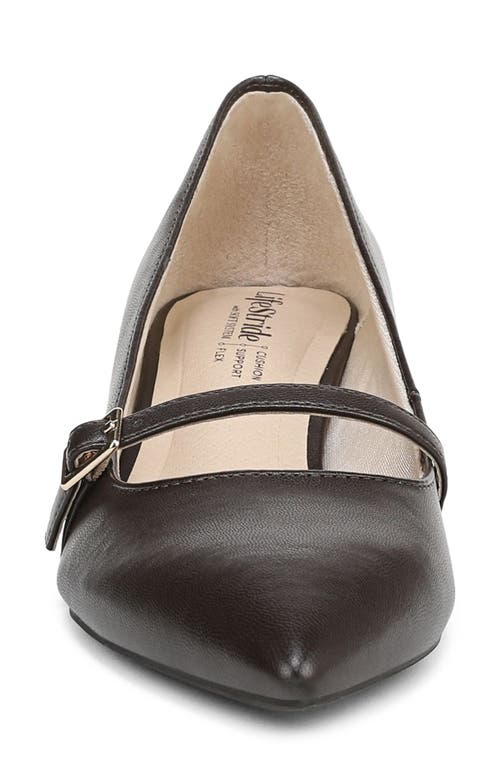 Lifestride Madelyn Mary Jane Pointed Toe Kitten Heel Pump In Brown