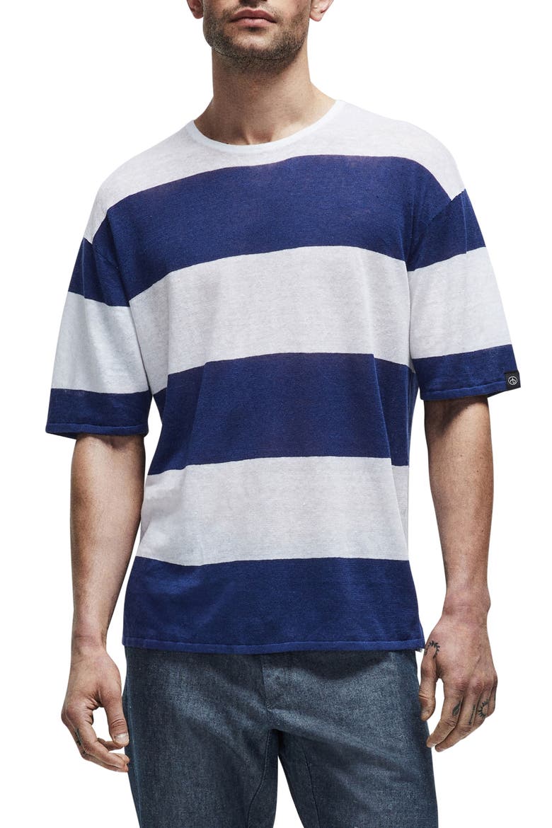 Kerwin Oversize Stripe Linen T-Shirt, Main, color, BLUE STRIPE