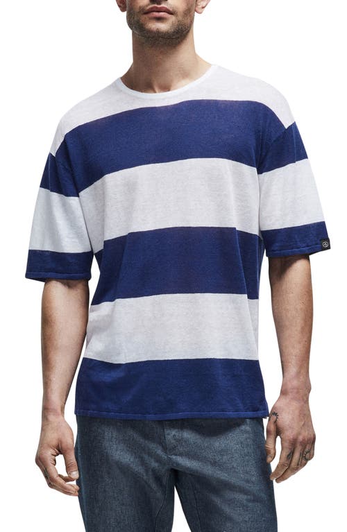 rag & bone Kerwin Oversize Stripe Linen T-Shirt in Blue Stripe