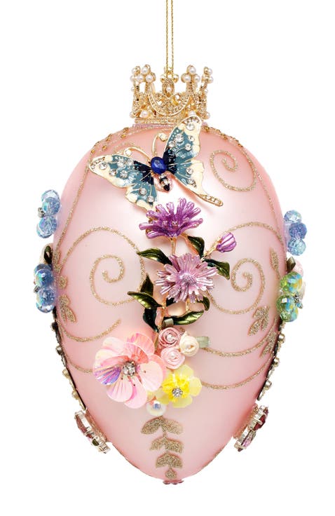 Faberge Jewel Egg Ornament, Pink, Butterfly