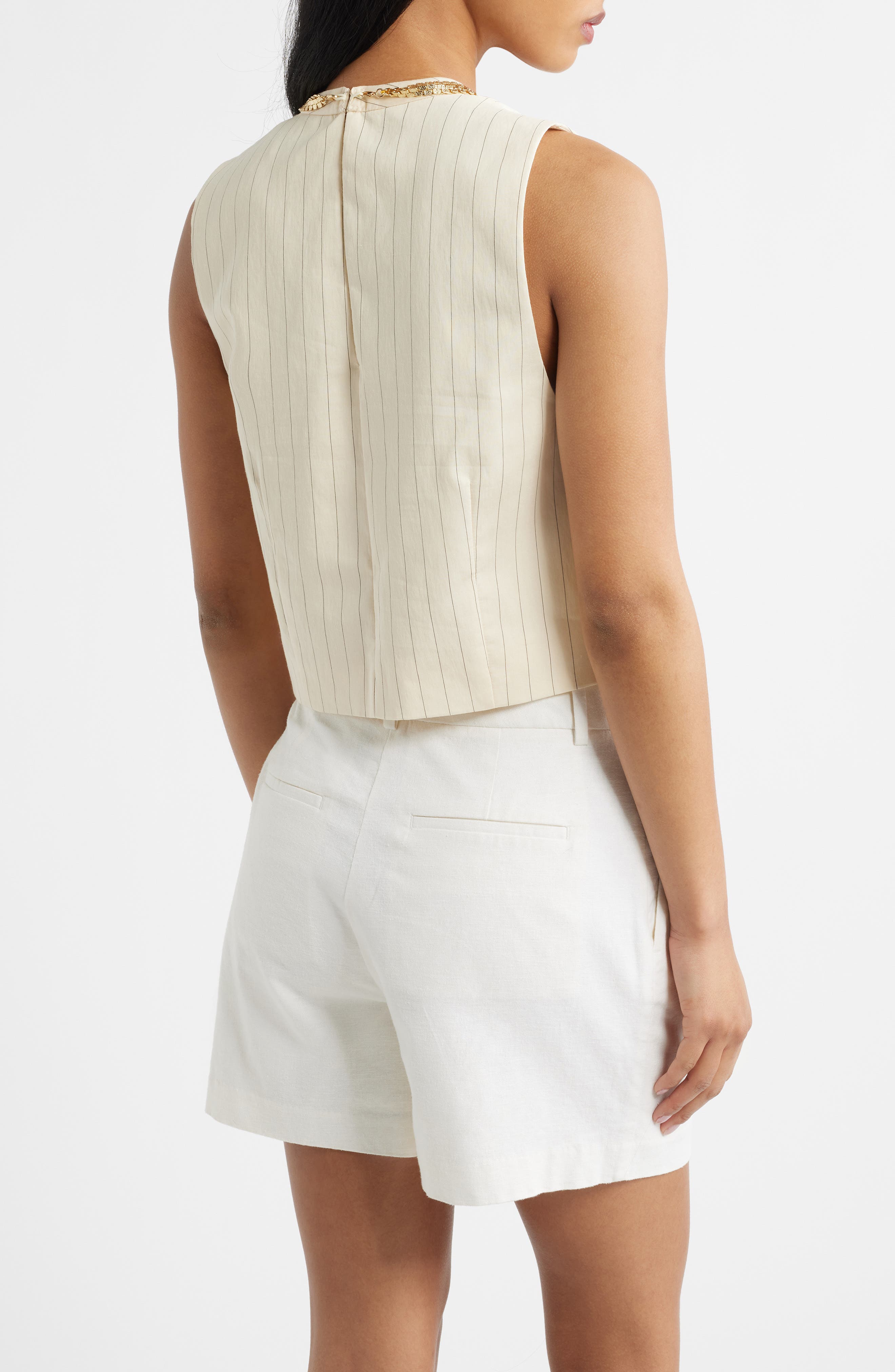 Cadena Pinstripe Embellished Layered Necklace Top - image 2