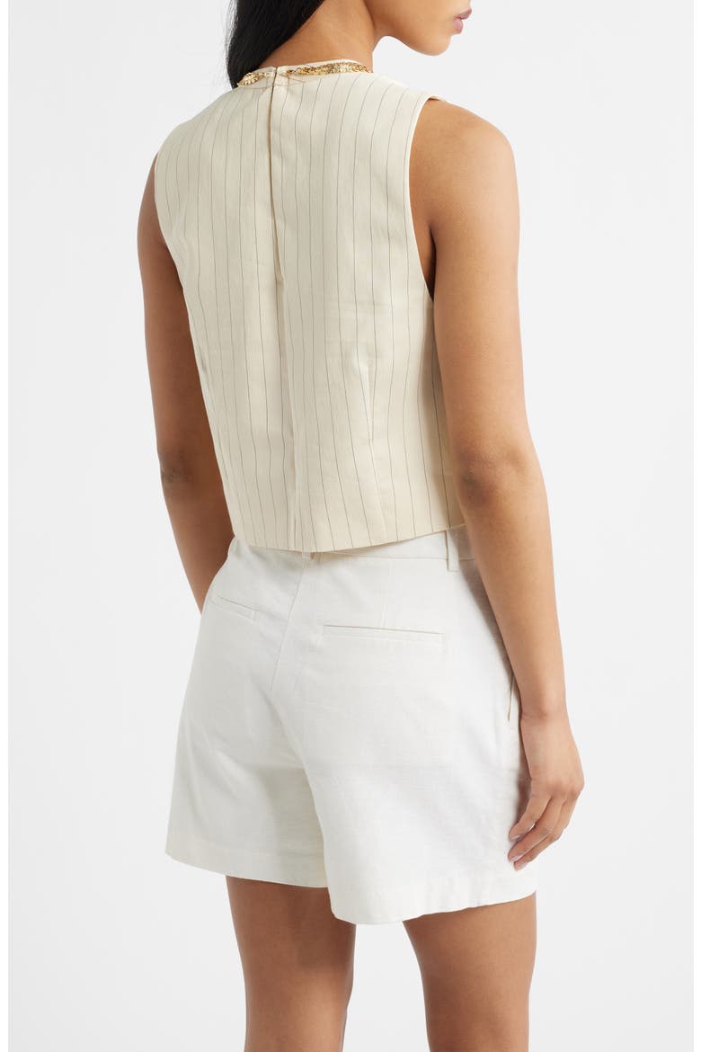Cadena Pinstripe Embellished Layered Necklace Top, Alternate, color, OFF WHITE